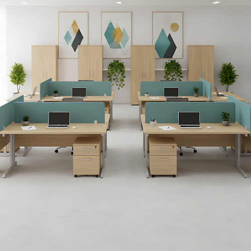 Office Desk Silver Double Cantilever Twin Leg Straight Desk Width 1400mm Urban Oak Ashford